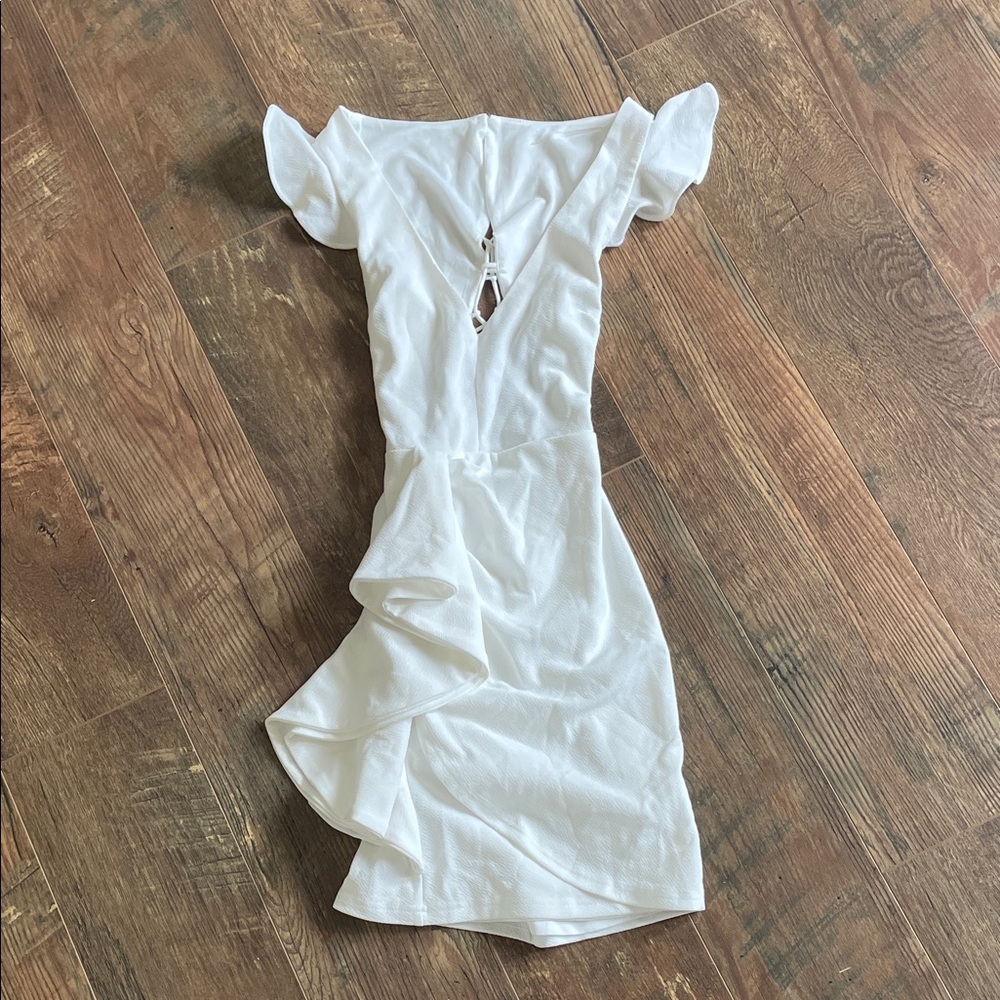 Selfie Leslie White Backless Dress with Ruffle Detail